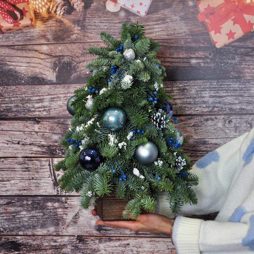 Сет новогодний: ёлка и композиция со свечами «Синий иней»