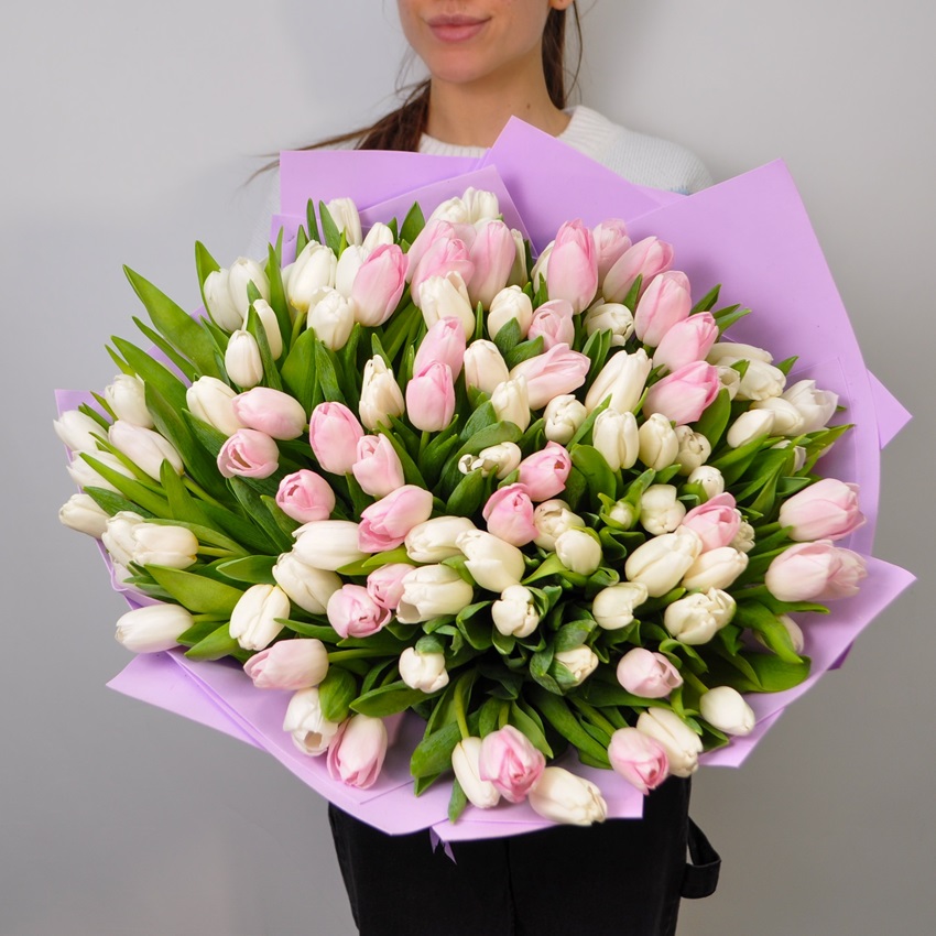 101 тюльпан - Микс Нежности (белые и розовые)