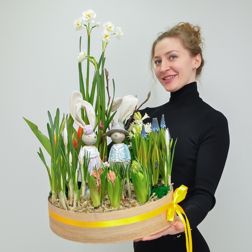 Садик с первоцветами: крокусы, тюльпаны, нарциссы и гиацинты "Зайчата"