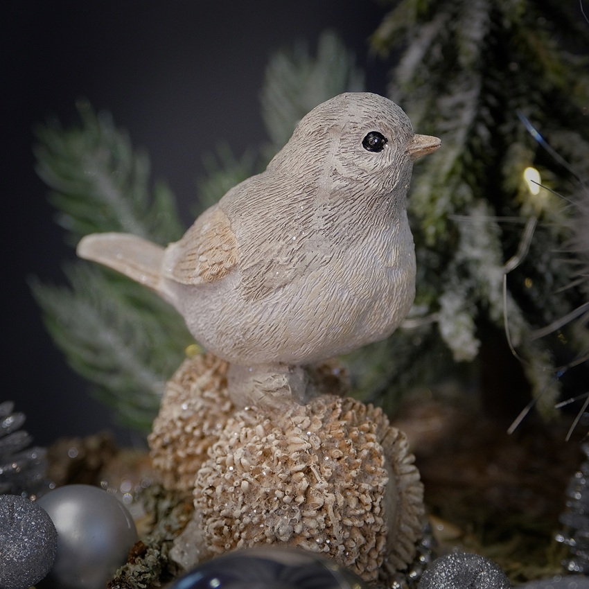 Новогодняя композиция с сувенирами в круглом ящике "Тёплая компания" (искусственная)