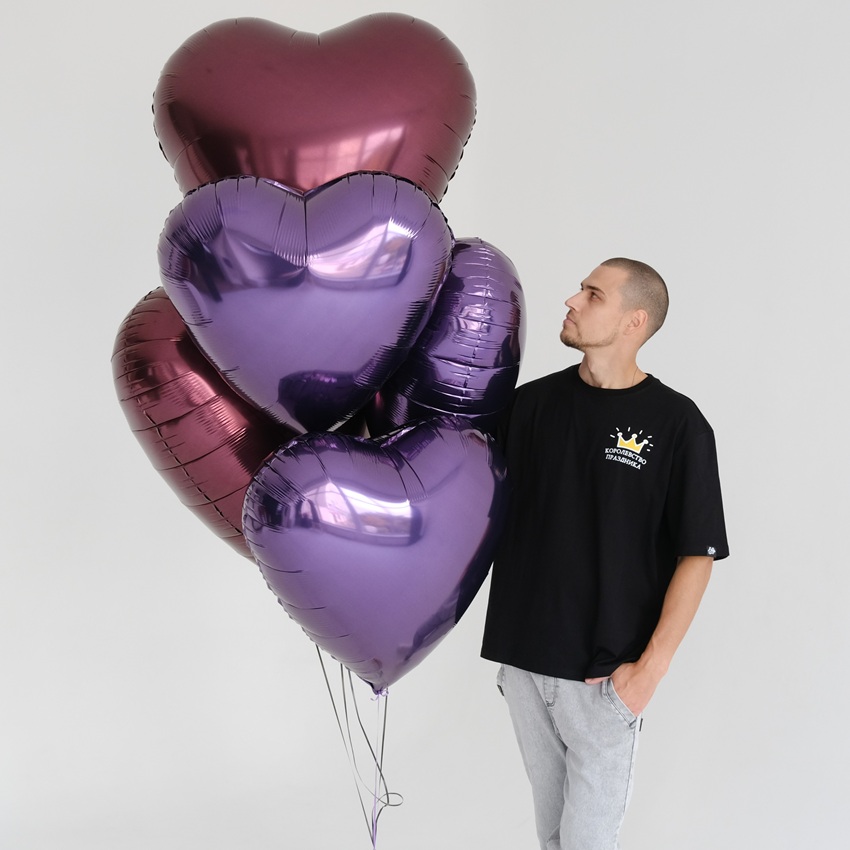 Сет из 5 больших фольгированных сердец