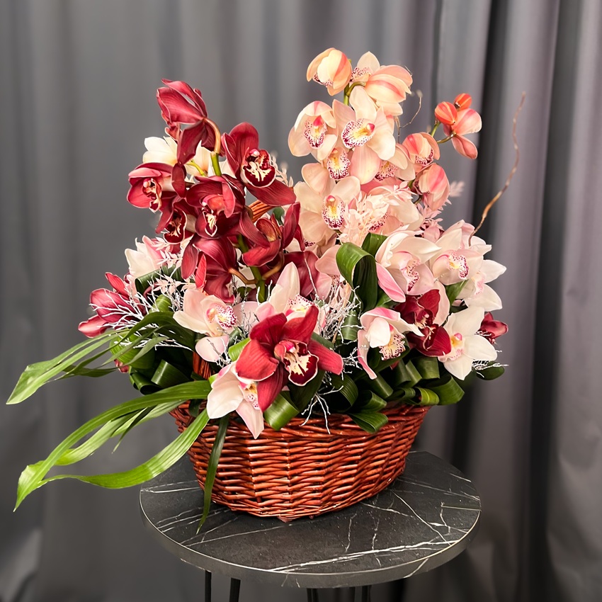 Орхидеи Цимбидиум в роскошной интерьерной корзине