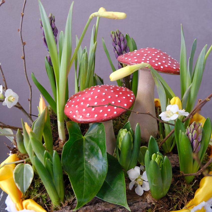 Садик с первоцветами и сувенирами: нарциссы, тюльпаны и гиацинты "Осторожно: весна!"