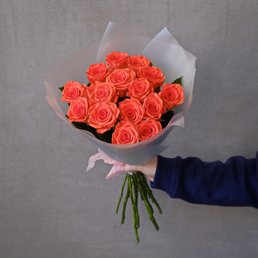 Яркие пламенные розы Россия, 15 штучек