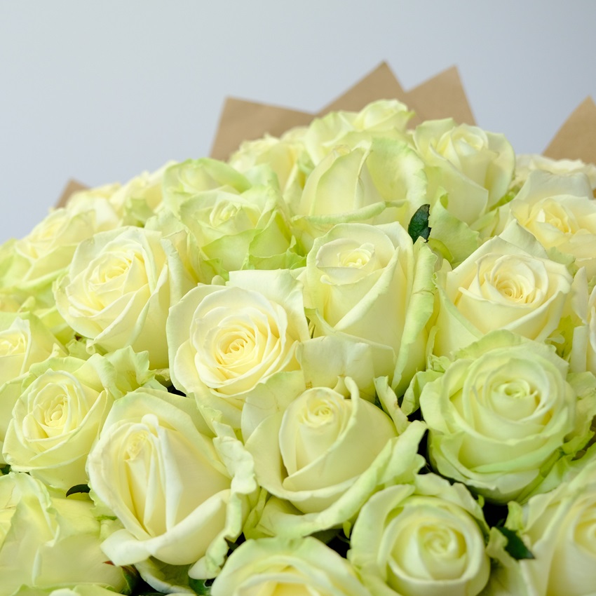 Белые розы Россия 60 см, 51 шт. Ваза в подарок!