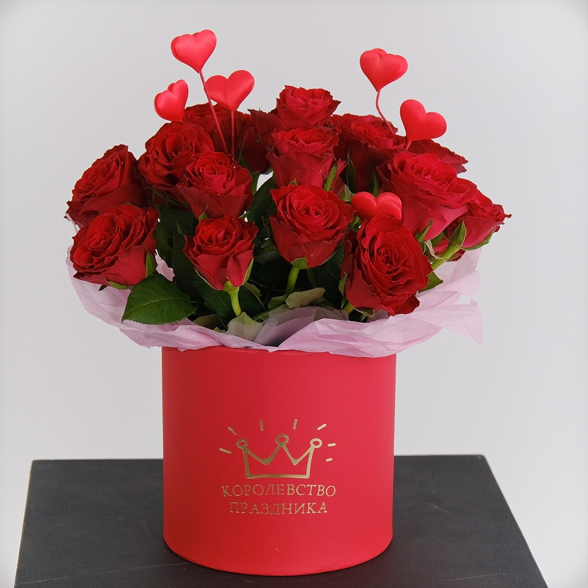 21 красная роза в коробочке "Африканская страсть"