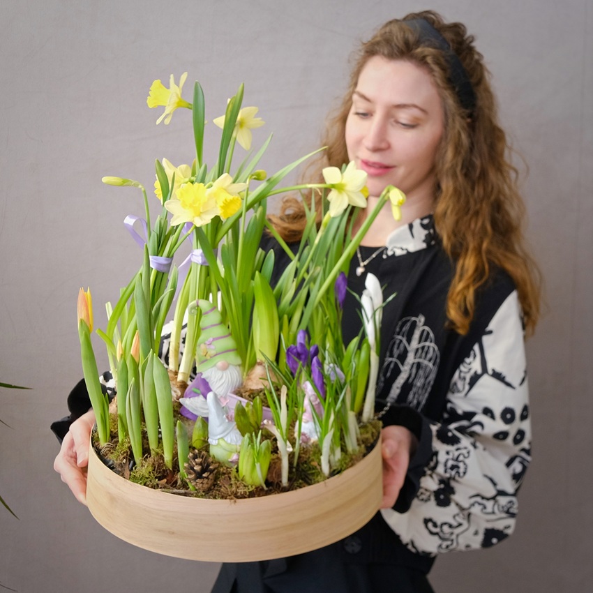 Садик с первоцветами: крокусы, тюльпаны и нарциссы "Весенний переполох"