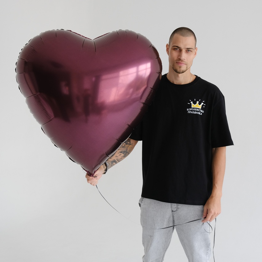 Шар фольга Сердце, Темная вишня, 90 см