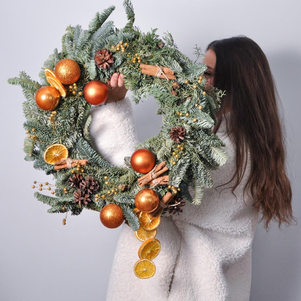 Венок новогодний из нобилиса «Апельсиновый грог»