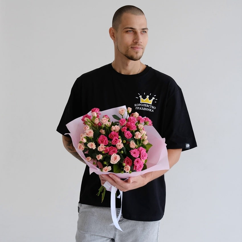 Кустовые розы, 11 штучек с зеленью