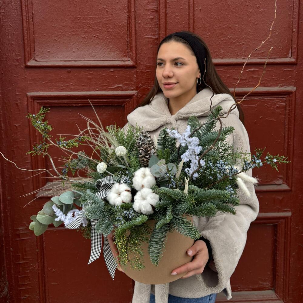 Нобилис и хлопок в интерьерной композиции «Зимняя сказка»