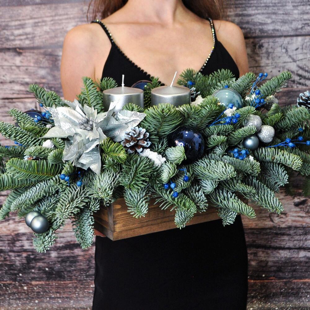 Сет новогодний: ёлка и композиция со свечами «Синий иней»