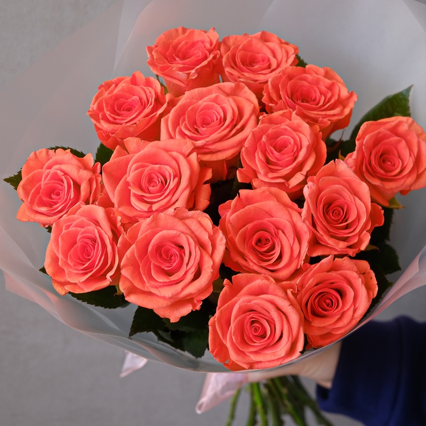 Яркие пламенные розы Россия, 15 штучек