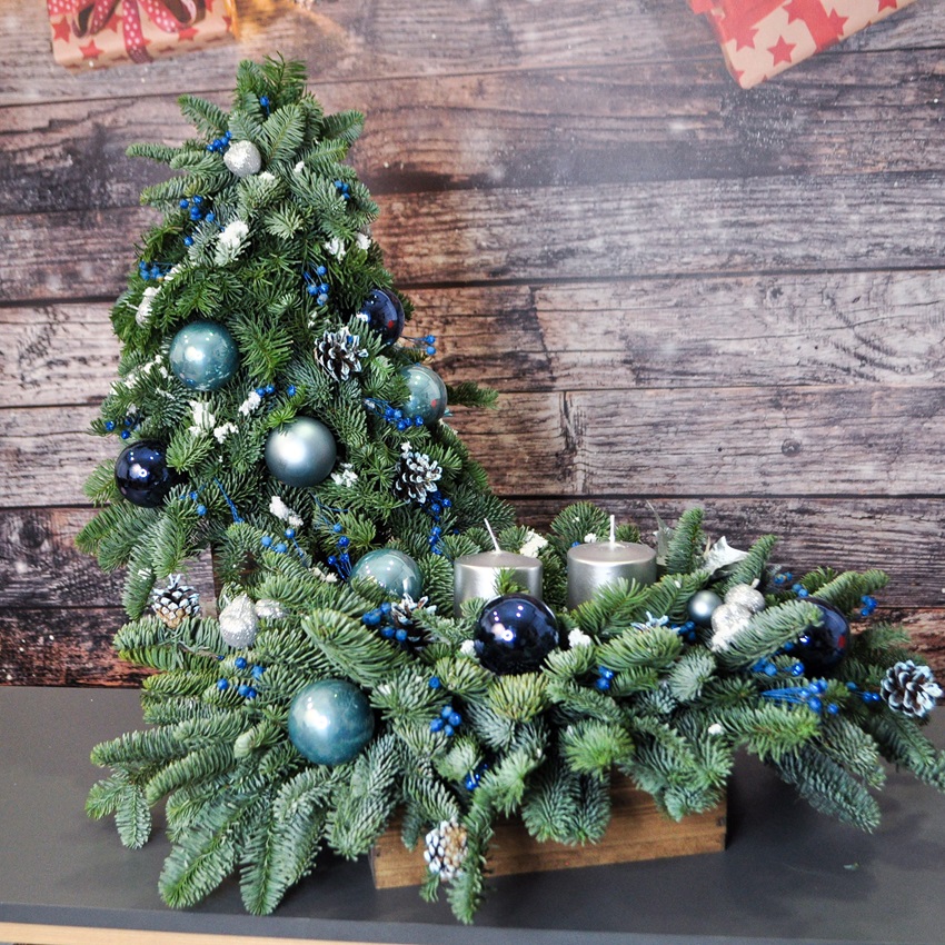 Сет новогодний: ёлка и композиция со свечами «Синий иней»