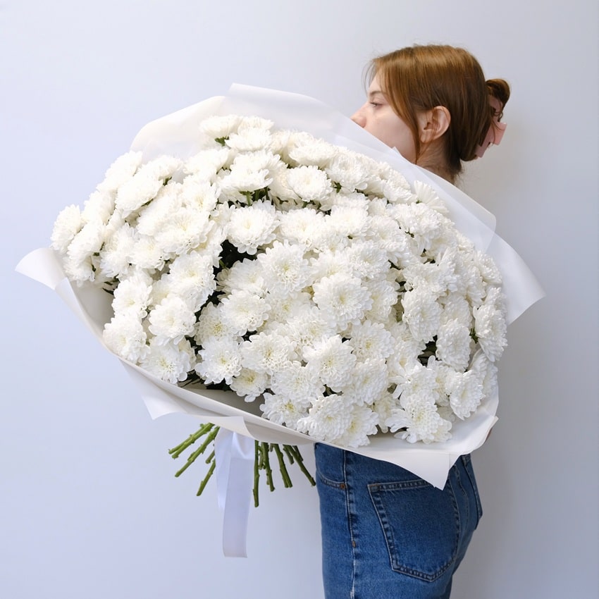 Хризантемы белые пушистые, 25 штучек
