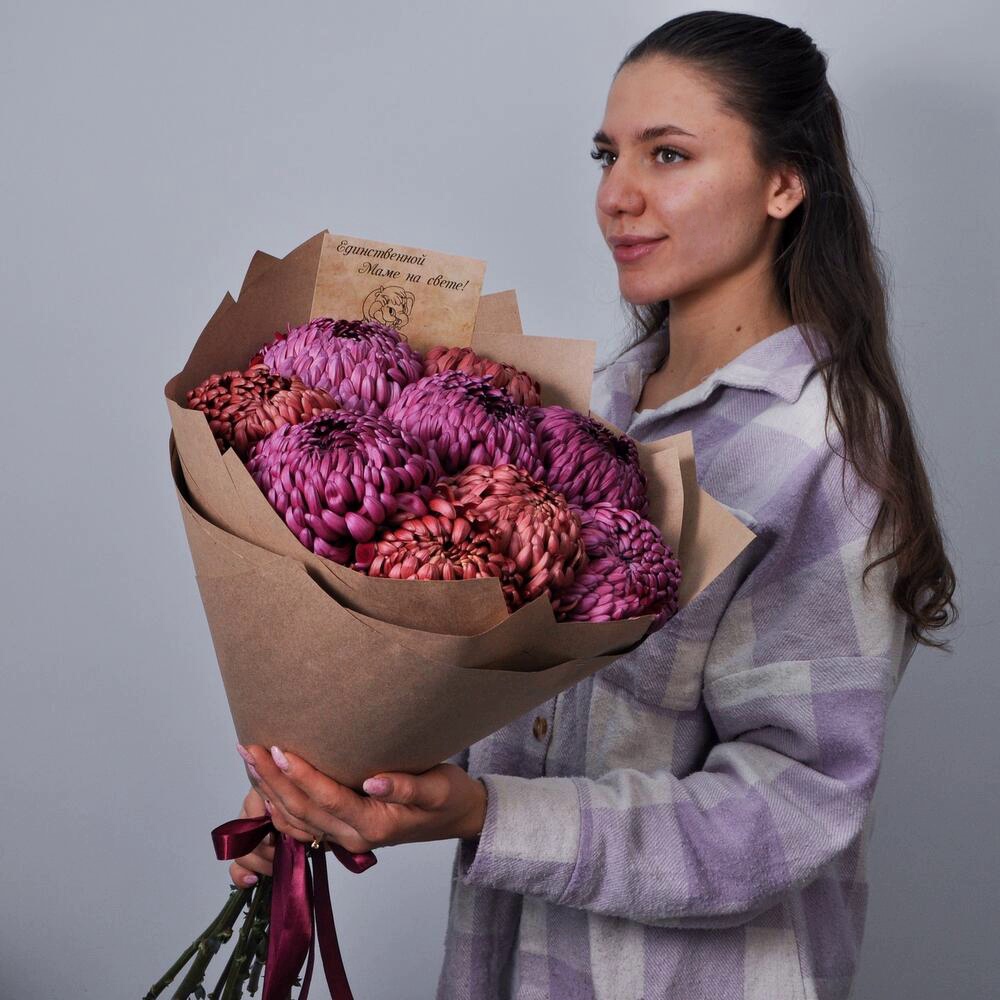 Хризантемы винного оттенка, 9 штучек «Для Мамы»