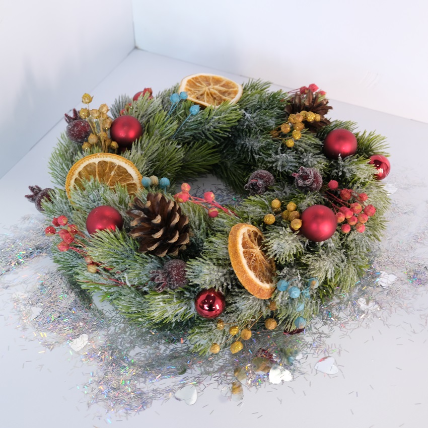 Новогодний венок с апельсиновыми дольками (искусственный)
