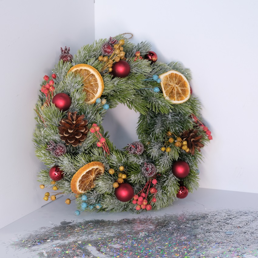 Новогодний венок с апельсиновыми дольками (искусственный)