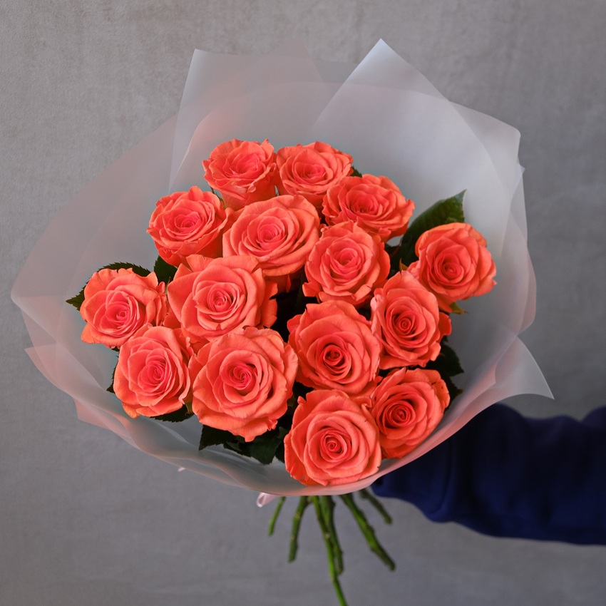 Яркие пламенные розы Россия, 15 штучек