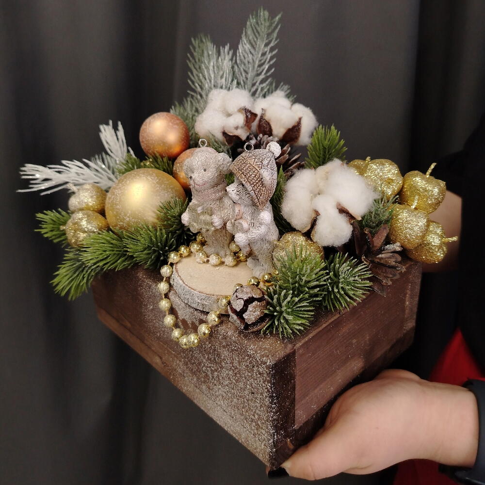 Уже собран! Композиция на Новый Год "Мишкина радость" (искусственная)