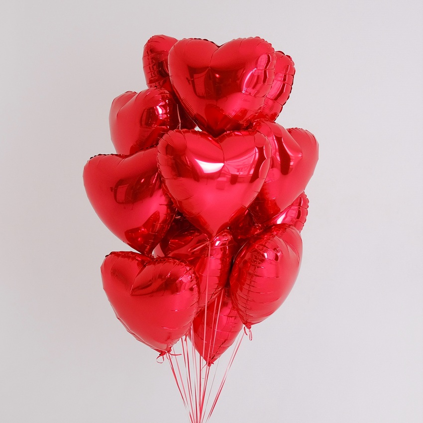 Воздушные шары фольга Сердца 45 см. 15 штучек