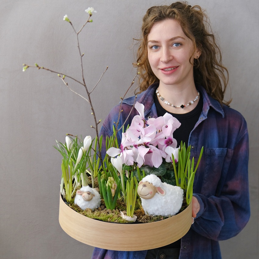 Садик с первоцветами: цикламен, крокусы, мускари, гиацинты "Пастораль"