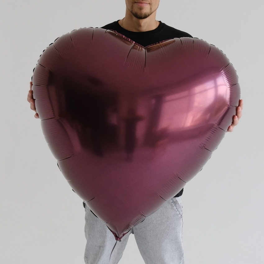 Шар фольга Сердце, Темная вишня, 90 см