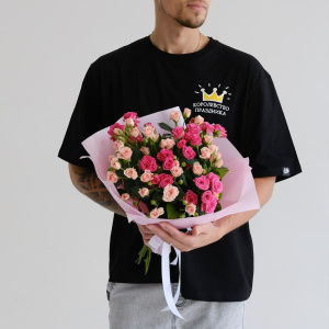 Кустовые розы, 11 штучек с зеленью