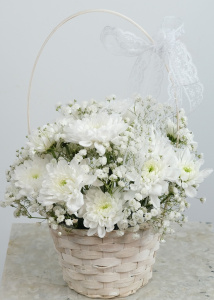 Хризантема и гипсофила в мини корзинке. Цена от 5 шт.