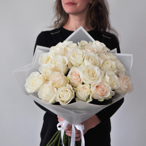 Белые розы Эквадор 25 штук, 60 см