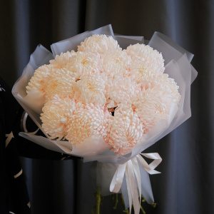 Нежные пудровые розовые хризантемы, 15 штучек