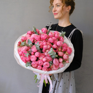 Кустовые пионовидные розы, 15 штучек в букете "Silva Pink"