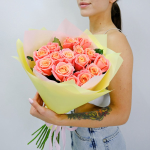 Волшебные персиковые розы, 15 штучек