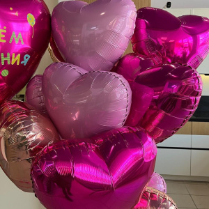 Шарики сердца фольга "С днём рождения"