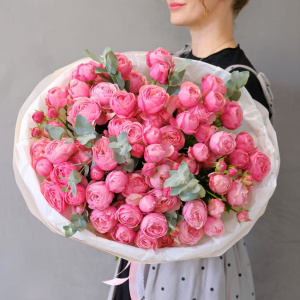 Кустовые пионовидные розы, 15 штучек в букете "Silva Pink"