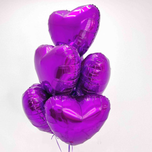 Воздушные шары фольга Сердца фиолетовые 45 см. 7 штучек