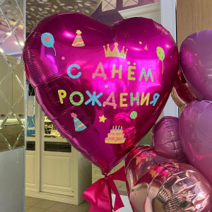 Шарики сердца фольга "С днём рождения"