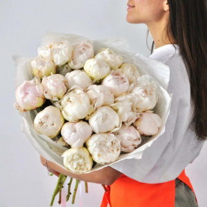 Белые пионы крупные и ароматные, 21 штучка