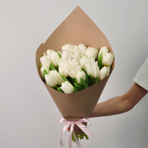25 белых тюльпанов