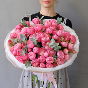 Кустовые пионовидные розы, 15 штучек в букете "Silva Pink"