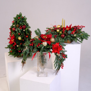 Новогодний сет из трёх элементов: ёлка, букет и композиция "Обыкновенное чудо"