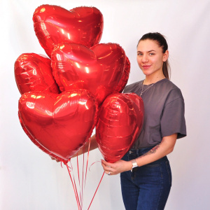 Воздушные шары фольга Сердца 45 см. 7 штучек