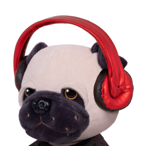 Мягкая игрушка Мопс Рокер в Футболке с Наушниками, 20 см, в Коробке