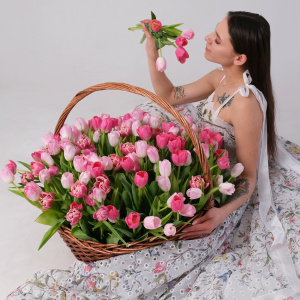 Тюльпаны в корзине, 201 шт