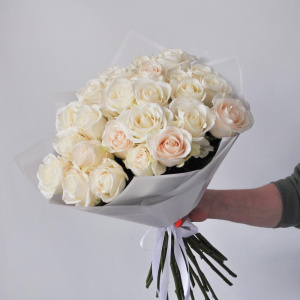 Белые розы Эквадор 25 штук, 60 см