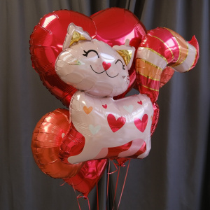 Сет шаров: Влюблённый кот и шары сердца