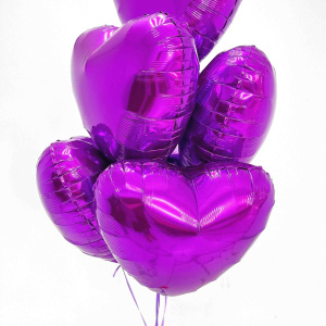 Воздушные шары фольга Сердца фиолетовые 45 см. 7 штучек