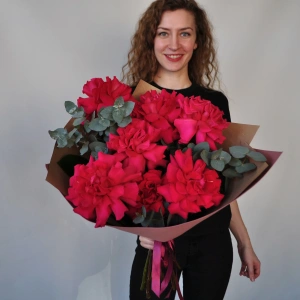 Мега необычные!!! Французские розы с эвкалиптом, 7 штучек букет для любимой