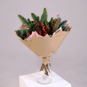 Нобилис, илекс и шишки в букете "Зимний минимализм"