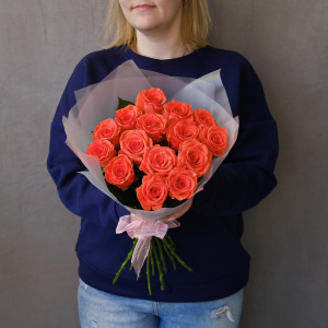 Яркие пламенные розы Россия, 15 штучек